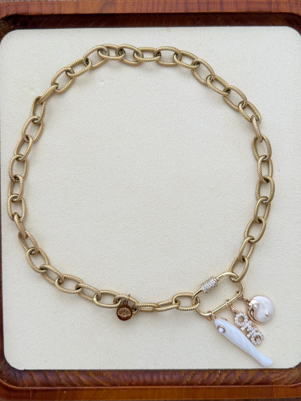 Gold Link Charm Necklace with Pearl & Shell Accents